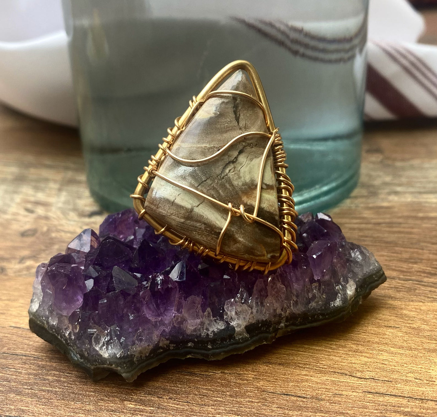 BRONZE+JASPER PETRIFIED WOOD RING