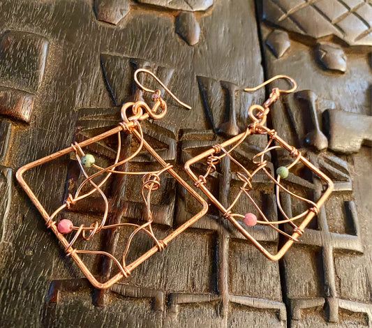 COPPER+TURQUOISE+RHODONITE EARRINGS