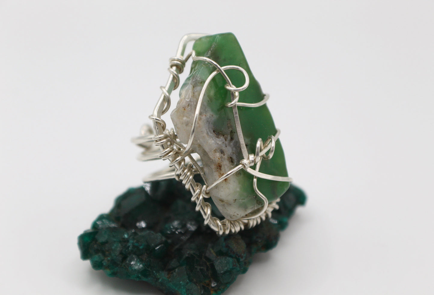 SILVER+CHRYSOPRASE RING