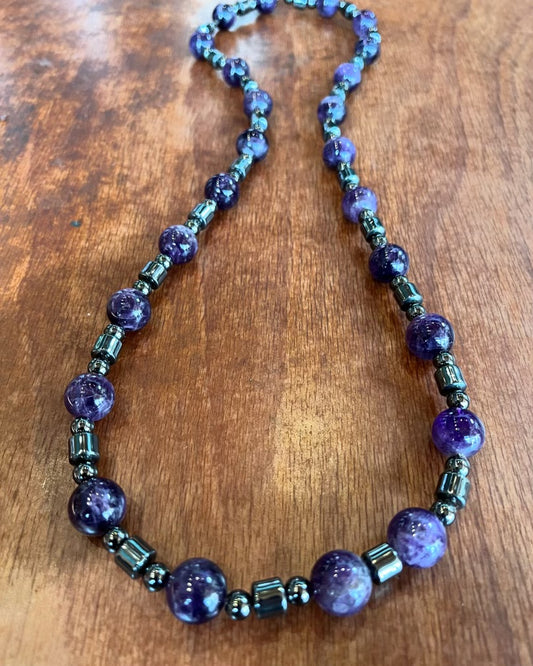 AMETHYST+HEMATITE ETERNITY NECKLACE