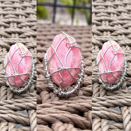 LOVELY SILVER+RHODOCHROSITE RING