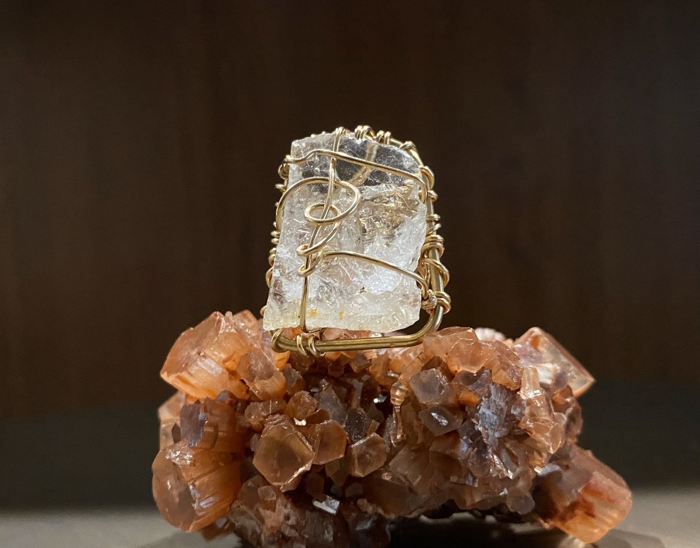 BRONZE+CLEAR QUARTZ RING