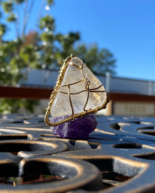 BRONZE+CLEAR QUARTZ RING