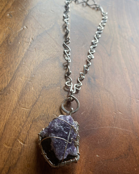 SILVER+AMETHYST S-LINK NECKLACE