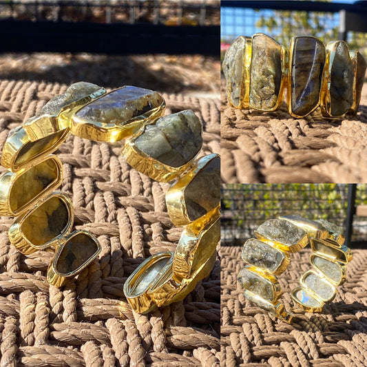 BRASS+LABRADORITE CUFF BRACELET