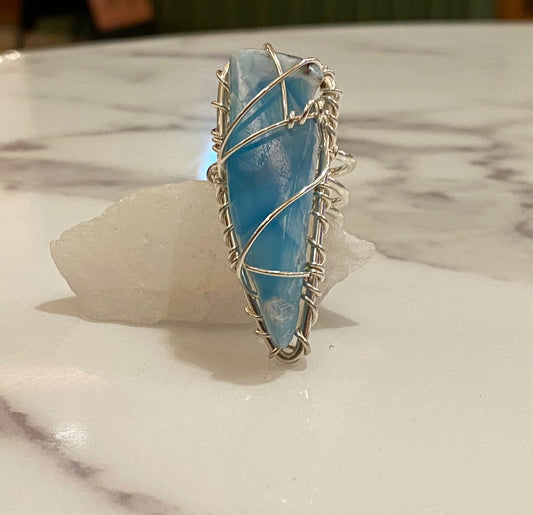 STUNNING SILVER+LARIMAR ☀️SOL SERENITY☀️RING