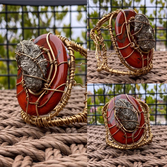 CHUNKY RED JASPER+PYRITE CUFF BRACELET