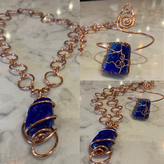 COPPER+LAPIS LAZULI SWIRL WRAP BRACELET