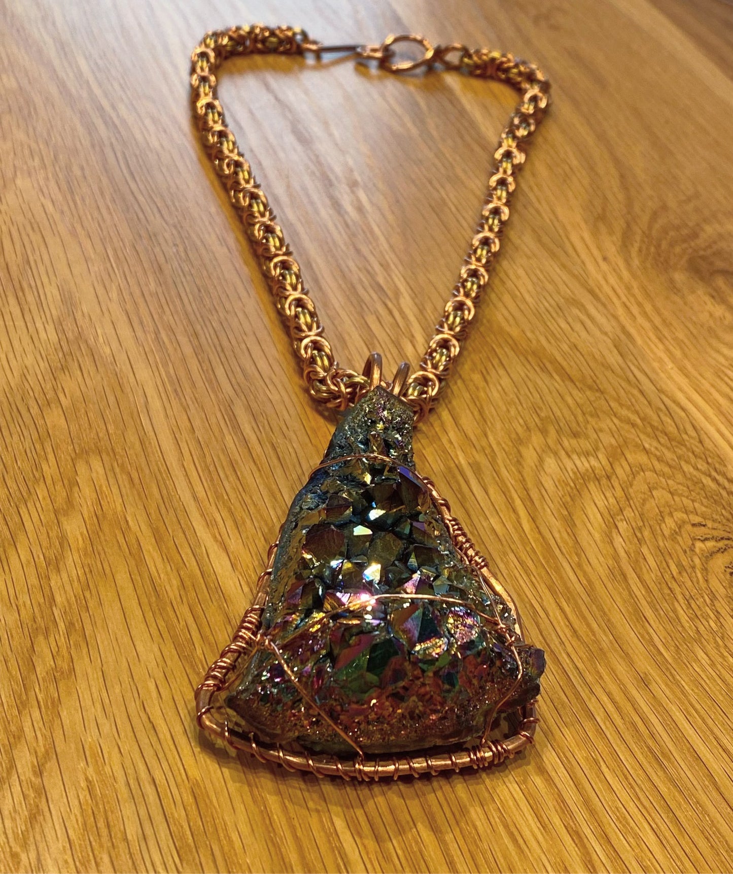 BRONZE+COPPER+TITANIUM AMETHYST BYZANTINE NECKLACE