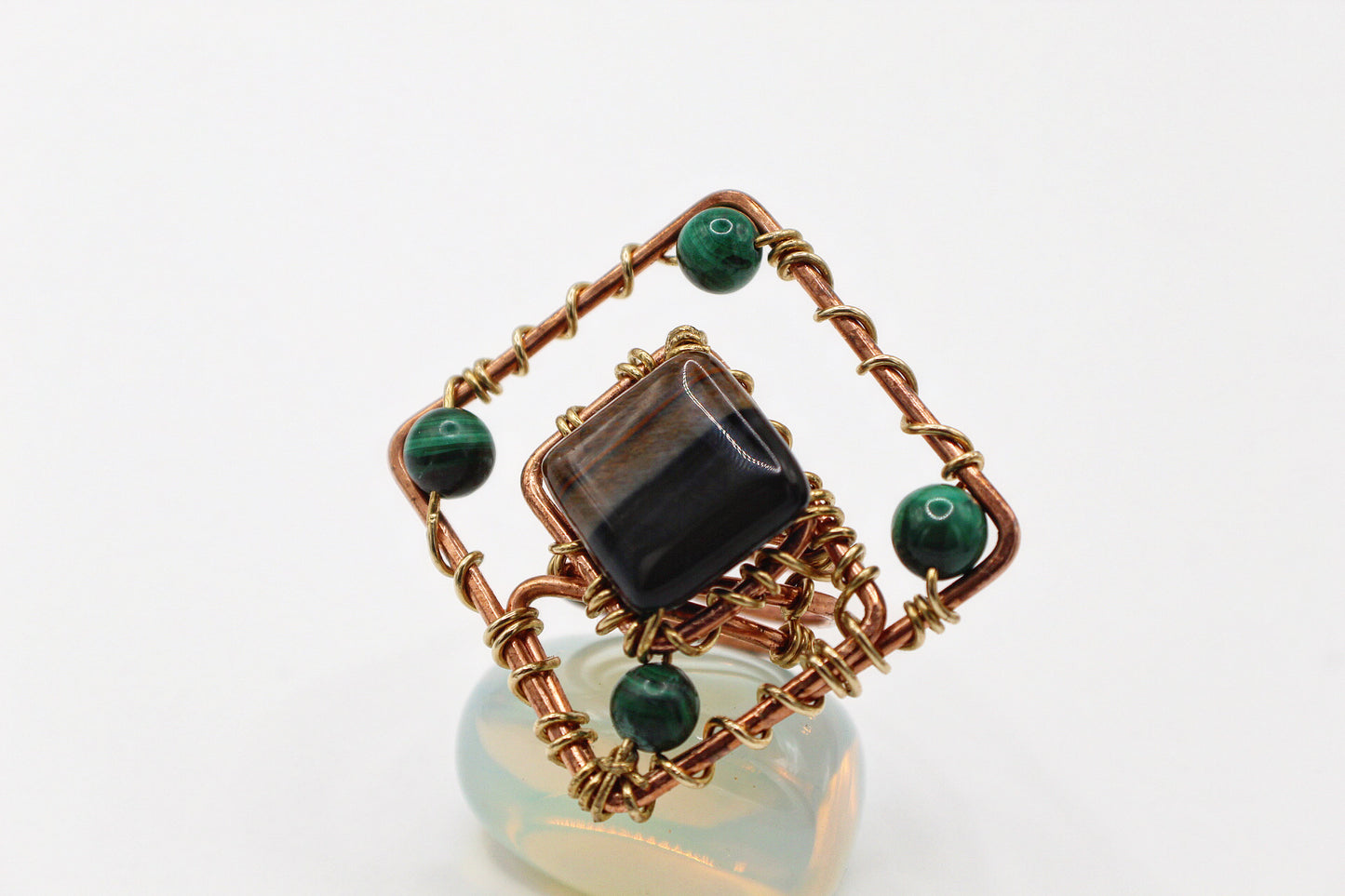 COPPER+TIGERS EYE+MALACHITE PARTY RING