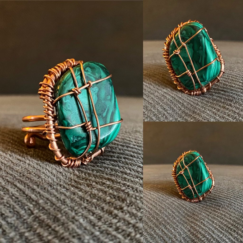 COPPER+MALACHITE RING