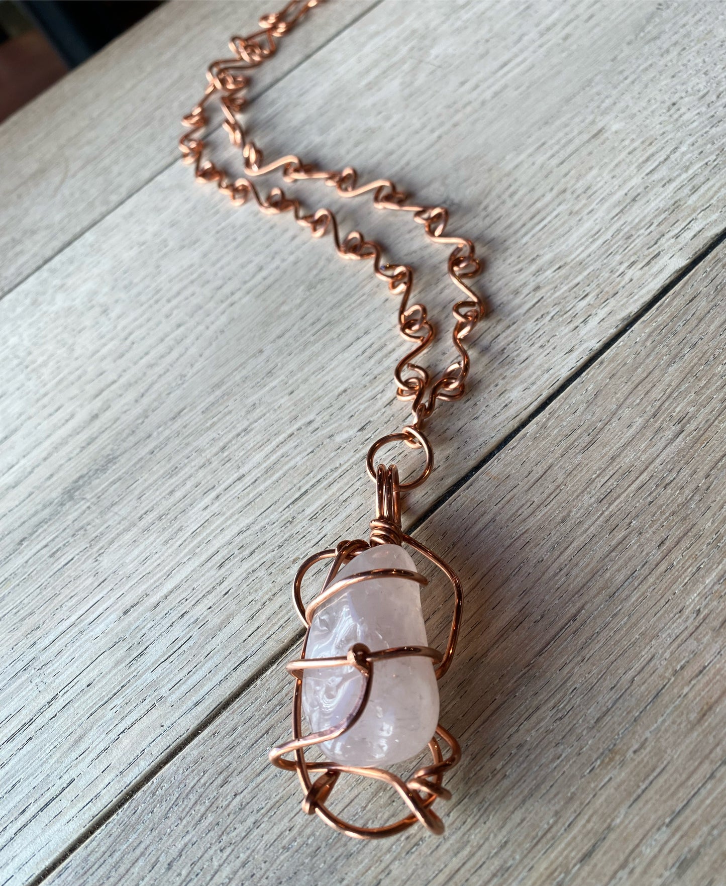 COPPER+ROSE QUARTZ S-LINK NECKLACE