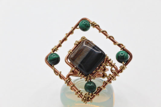 COPPER+TIGERS EYE+MALACHITE PARTY RING