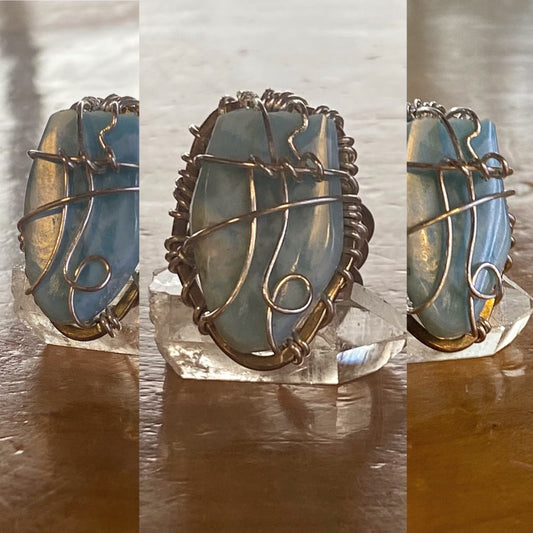 BRONZE+SILVER+LARIMAR RING