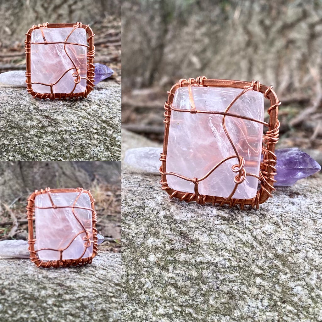 COPPER+ROSE QUARTZ RING