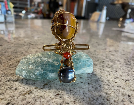 COPPER+YELLOW MOOKITE JASPER+CARNELIAN+TIGERS EYE+HEMATITE ANKH RING