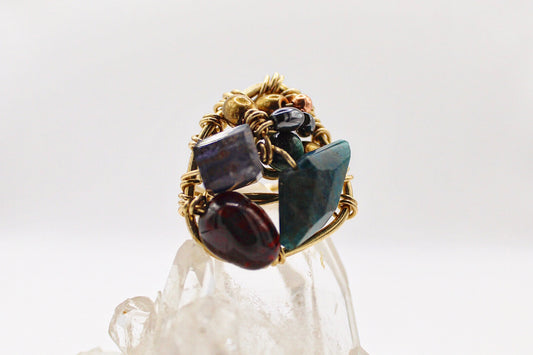 BRONZE+APATITE+IOLITE+ GARNET+MALACHITE+HEMATITE PARTY RING