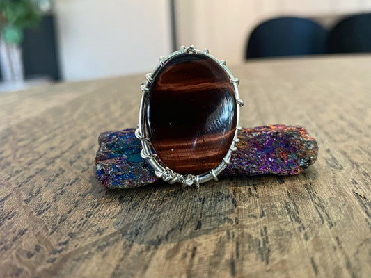 SILVER+RED TIGERS EYE RING