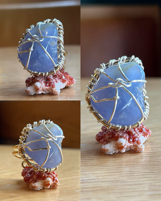 CHALCEDONY RING IN BRONZE+SILVER
