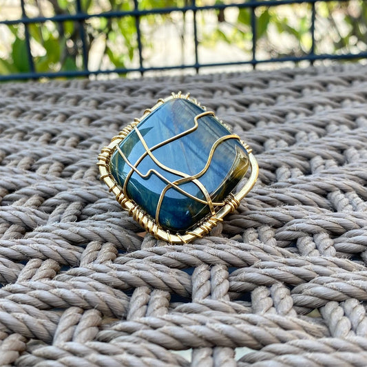 STUNNING BRONZE+BLUE TIGERS EYE RING