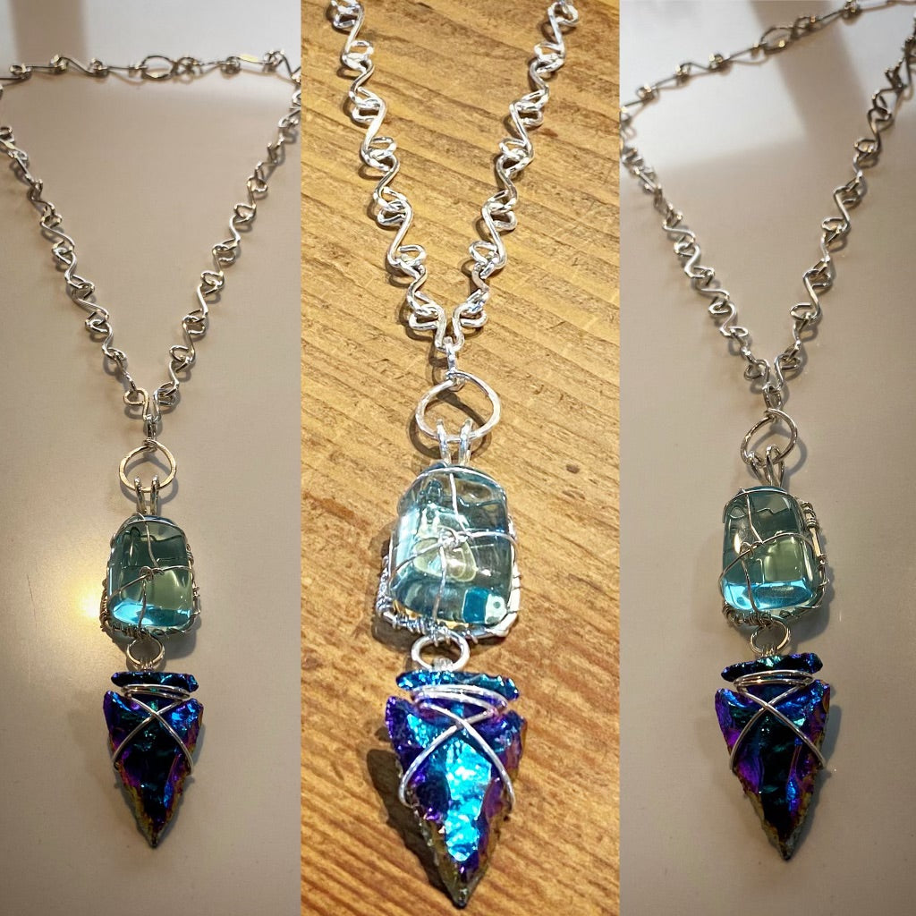 ✨GABRIEL’S LARIAT ✨ SILVER+BLUE OBSIDIAN+BLUE TITANIUM JASPER ARROWHEAD   S-LINK NECKLACE