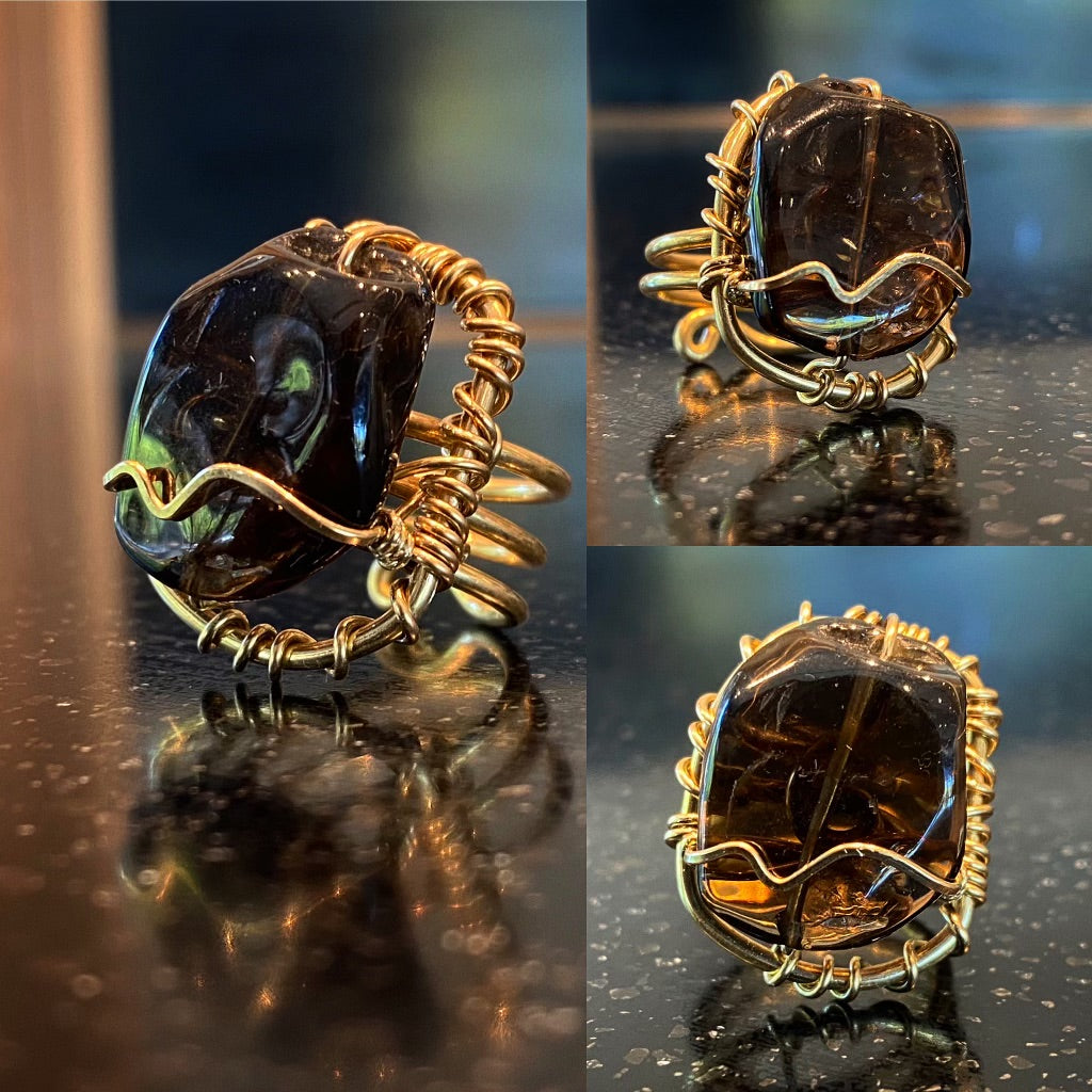 BRONZE+SMOKEY QUARTZ RING