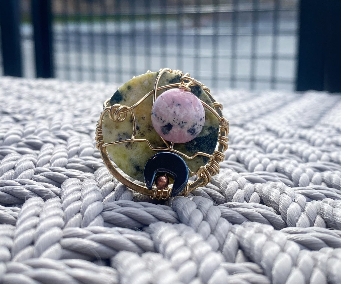 BRONZE+SERPINTINE+ RHODOCHROSITE+HEMATITE GALAXY RING