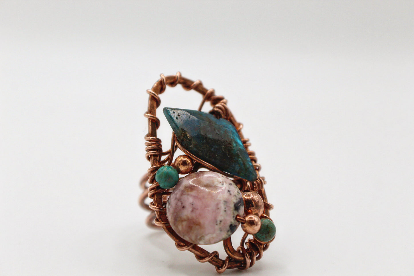 COPPER+APATITE+RHODOCHROSITE+TURQUOISE PARTY RING