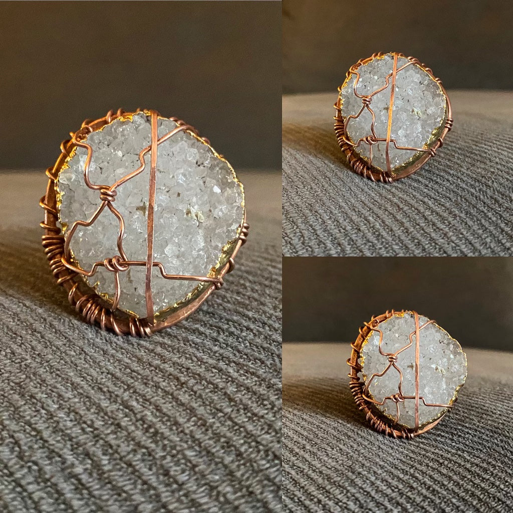 COPPER+DRUZY QUARTZ RING