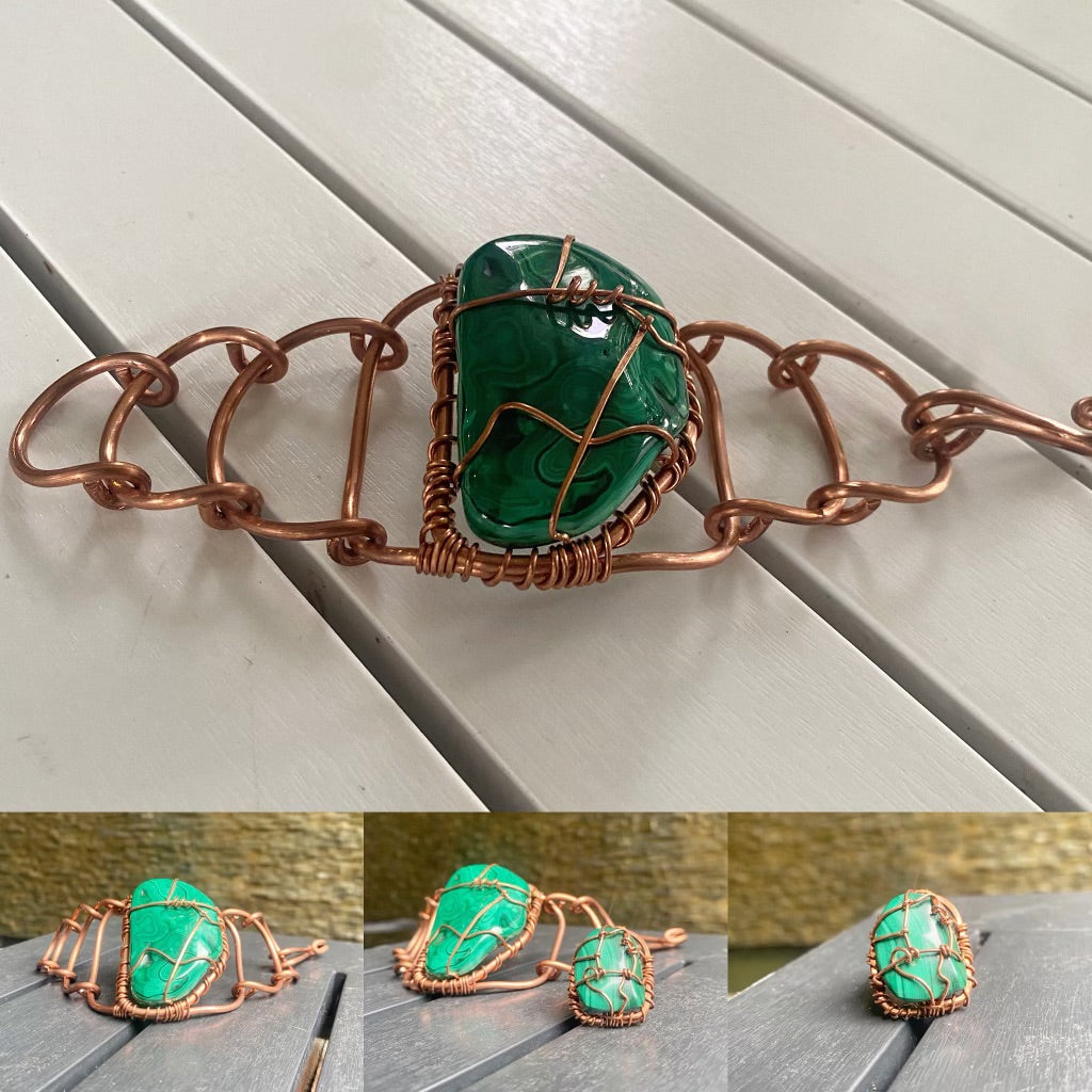 COPPER+MALACHITE ARCLINK BRACELET