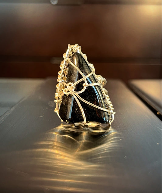 BLACK TOURMALINE RING IN SILVER