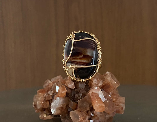 BRONZE+SARDONYX- AGATE RING