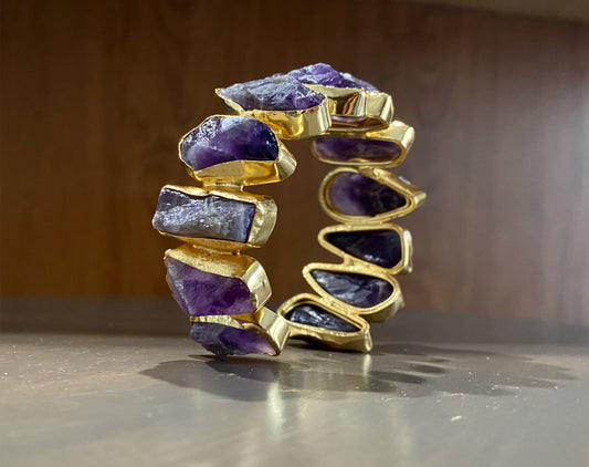 BRASS+AMETHYST MULTI-STONE CUFF  BRACELET