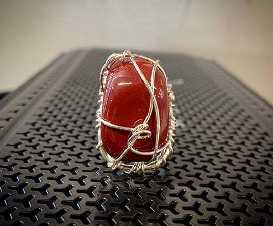 SILVER+RED JASPER RING