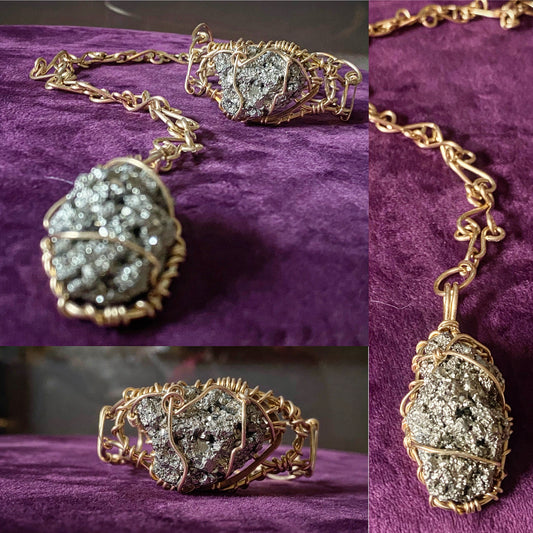 BRONZE+PYRITE S-LINK NECKLACE & BRACELET SET