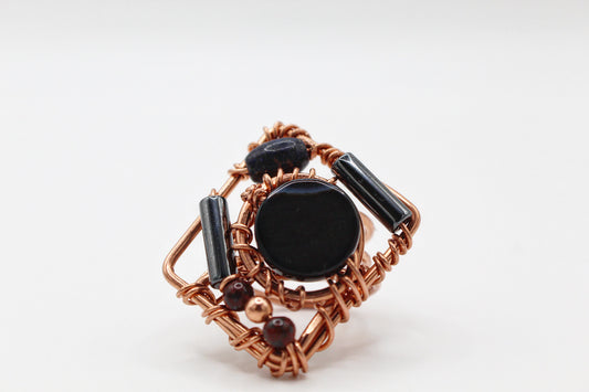 COPPER+ONYX AGATE+HEMATITE PARTY RING