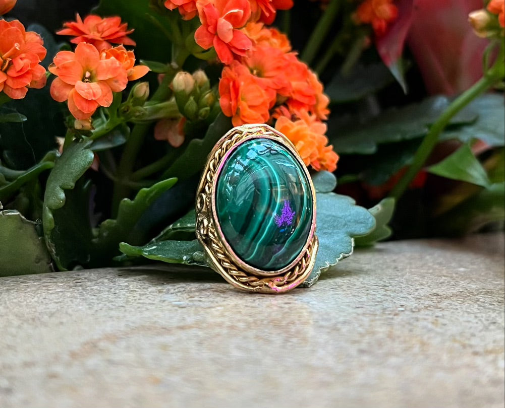 BRASS+MALACHITE RING