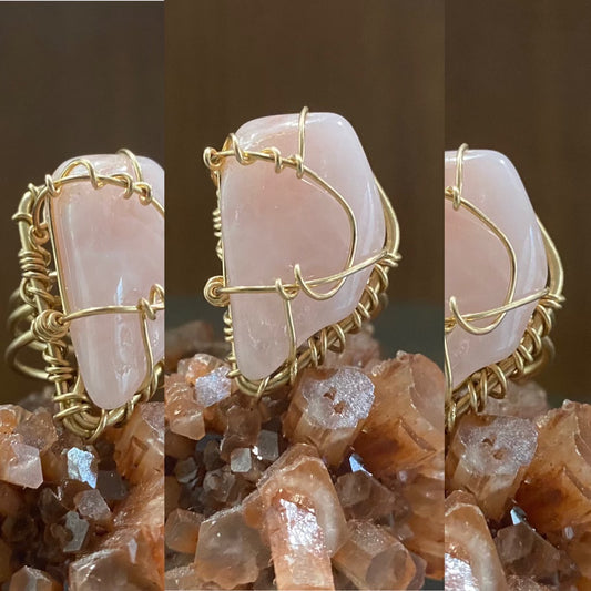 BRONZE+ROSE QUARTZ RING