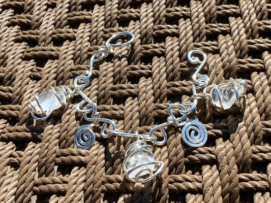 SILVER+CLEAR QUARTZ CHARM BRACELET