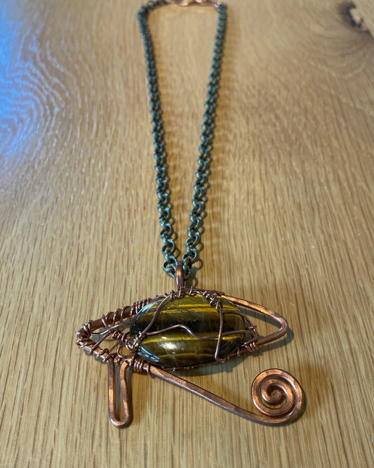 COPPER+BRONZE+TIGERS EYE EYE OF HERU NECKLACE