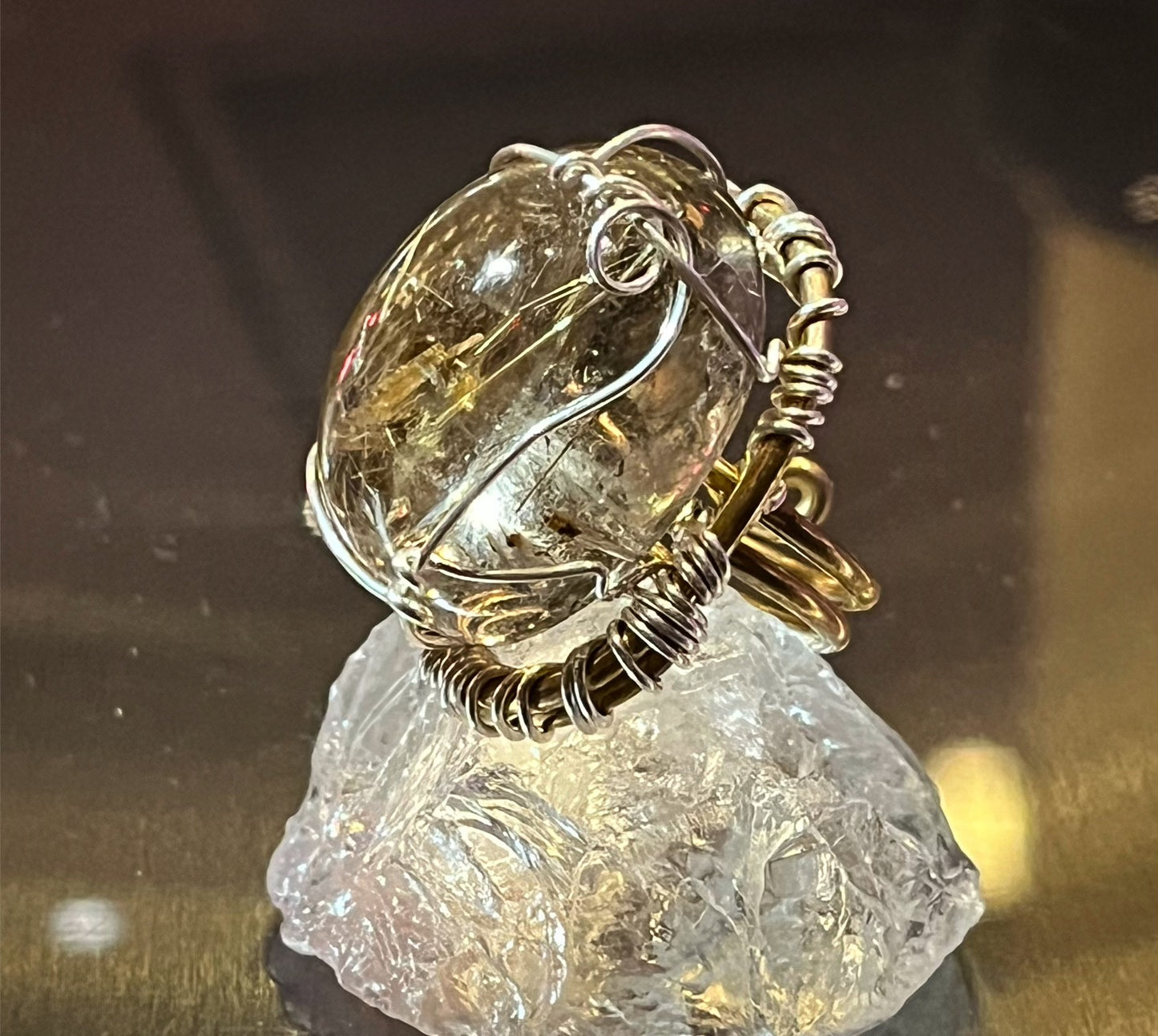 BRONZE+SILVER RUTILATED QUARTZ RING