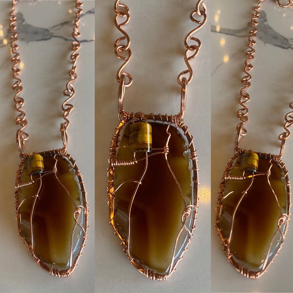 COPPER+AGATE+TIGERS EYE S-LINK NECKLACE