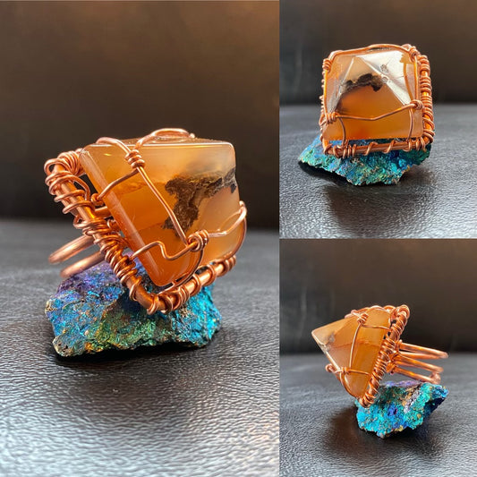 COPPER+CARNELIAN AGATE PYRAMID RING