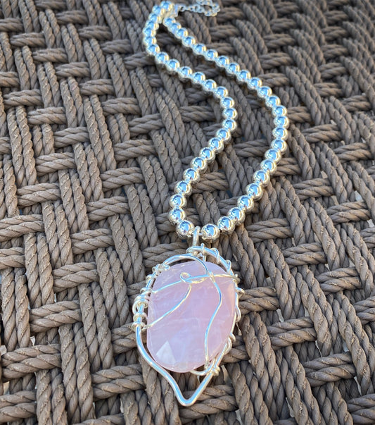 SILVER+ROSE QUARTZ NECKLACE