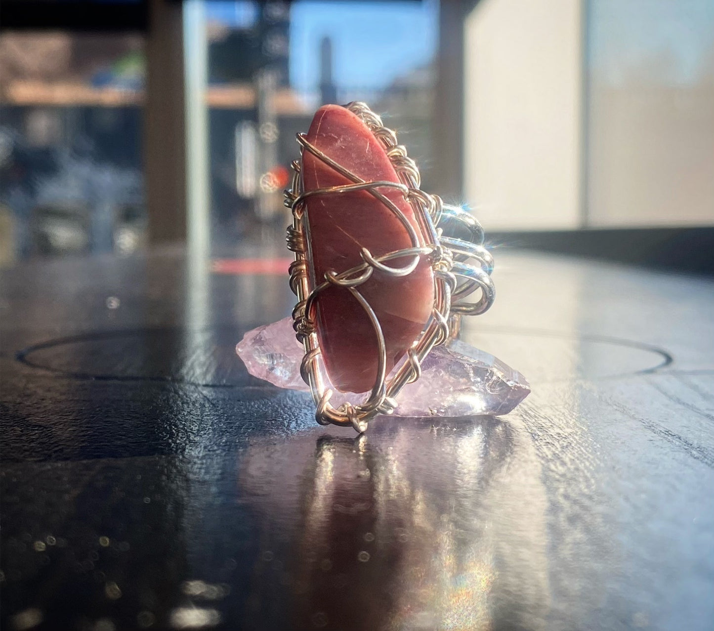 SILVER+RHODONITE RING