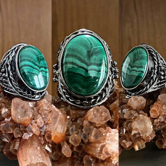 JEWELRY GRADE STEEL+MALACHITE RING