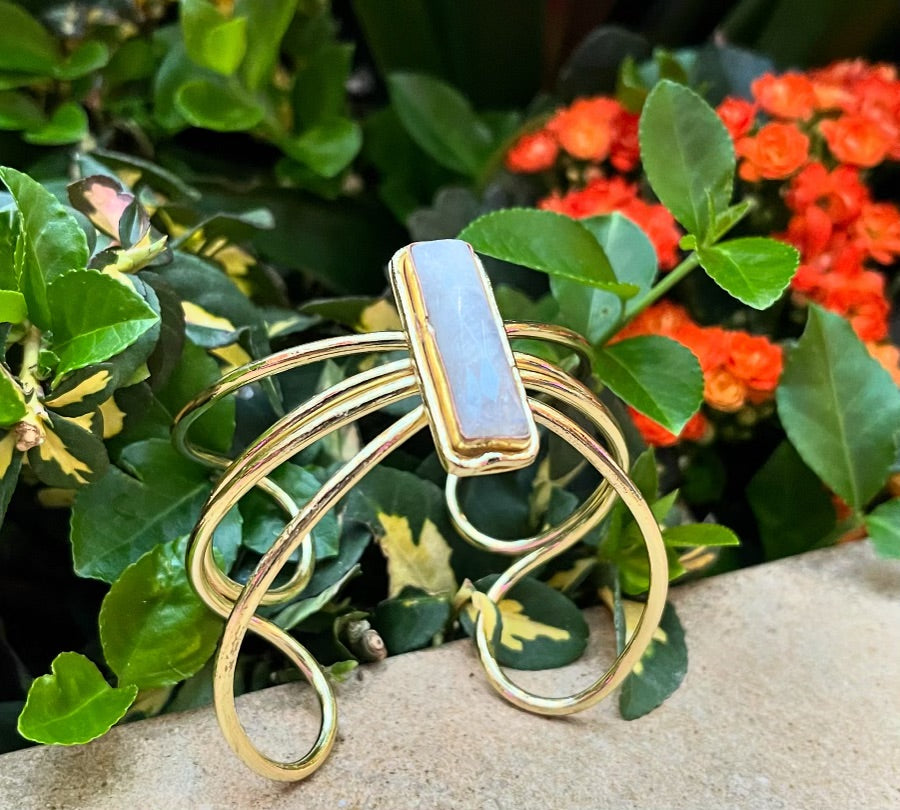 BRASS+MOONSTONE CUFF BRACELET