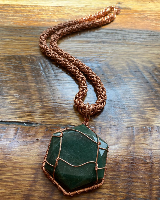 ✨CREATIVE COMMAND✨ COPPER+HEXAGON STAR AVENTURINE  BYZANTINE CHAIN NECKLACE