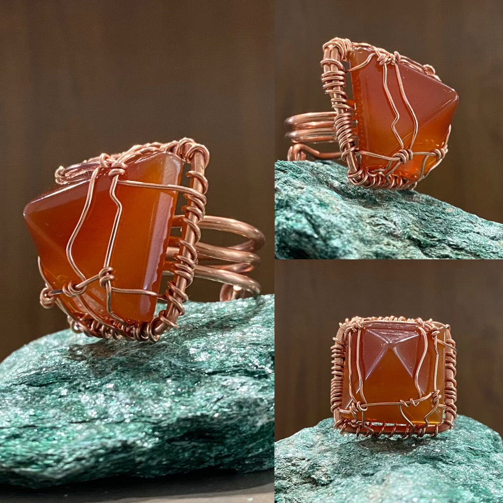 COPPER+CARNELIAN PYRAMID RING