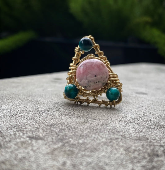 BRONZE+RHODOCHROSITE+BLUE CATS EYE PARTY RING